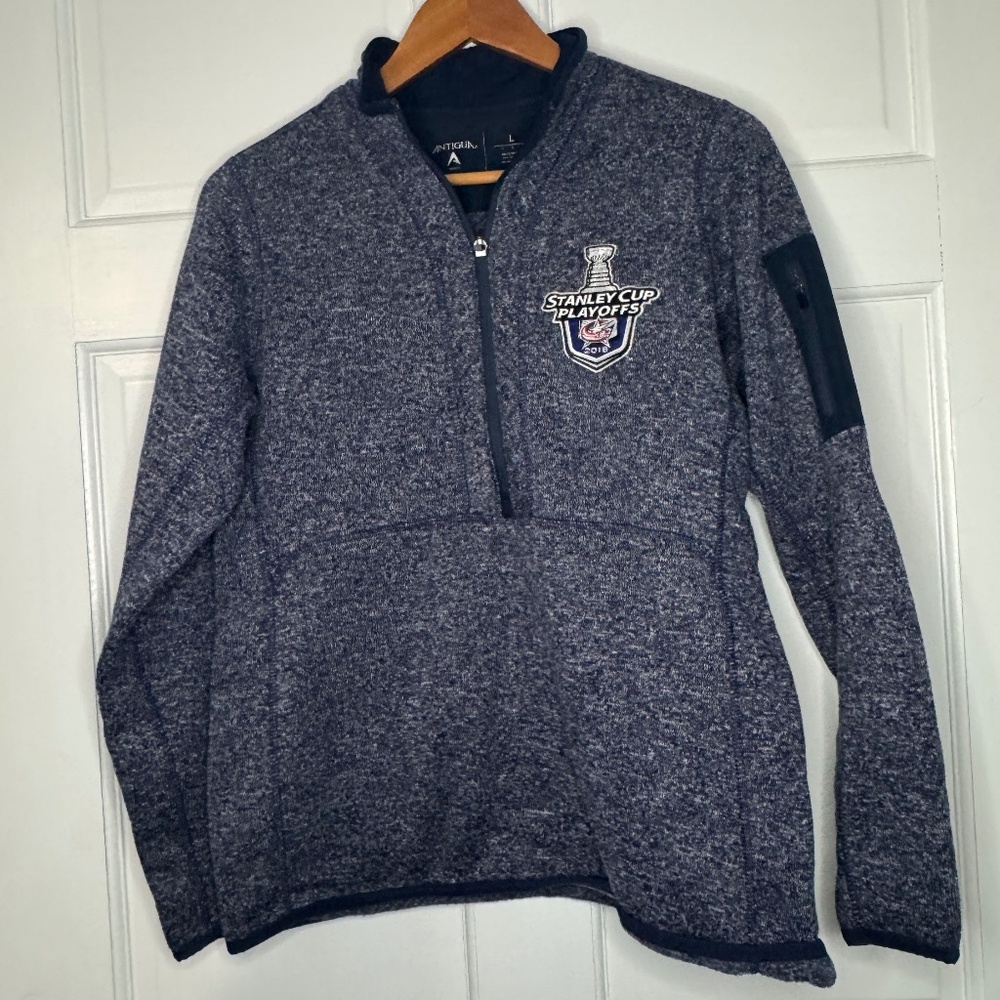Antigua Columbus Blue Jackets Playoffs Women's 1/2 Zip Sweatshirt - size L large